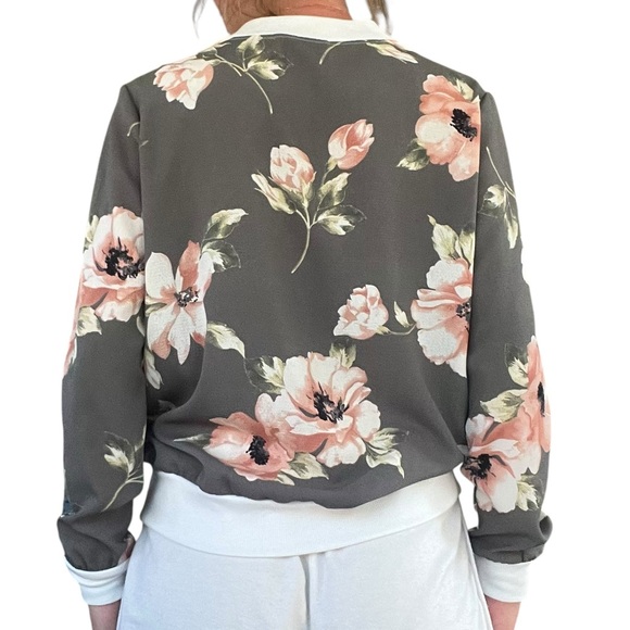 Le Lis Women’s Sz S Gray Blush Pink Floral Zip Chiffon Bomber Jacket Cottagecore - Picture 16 of 16